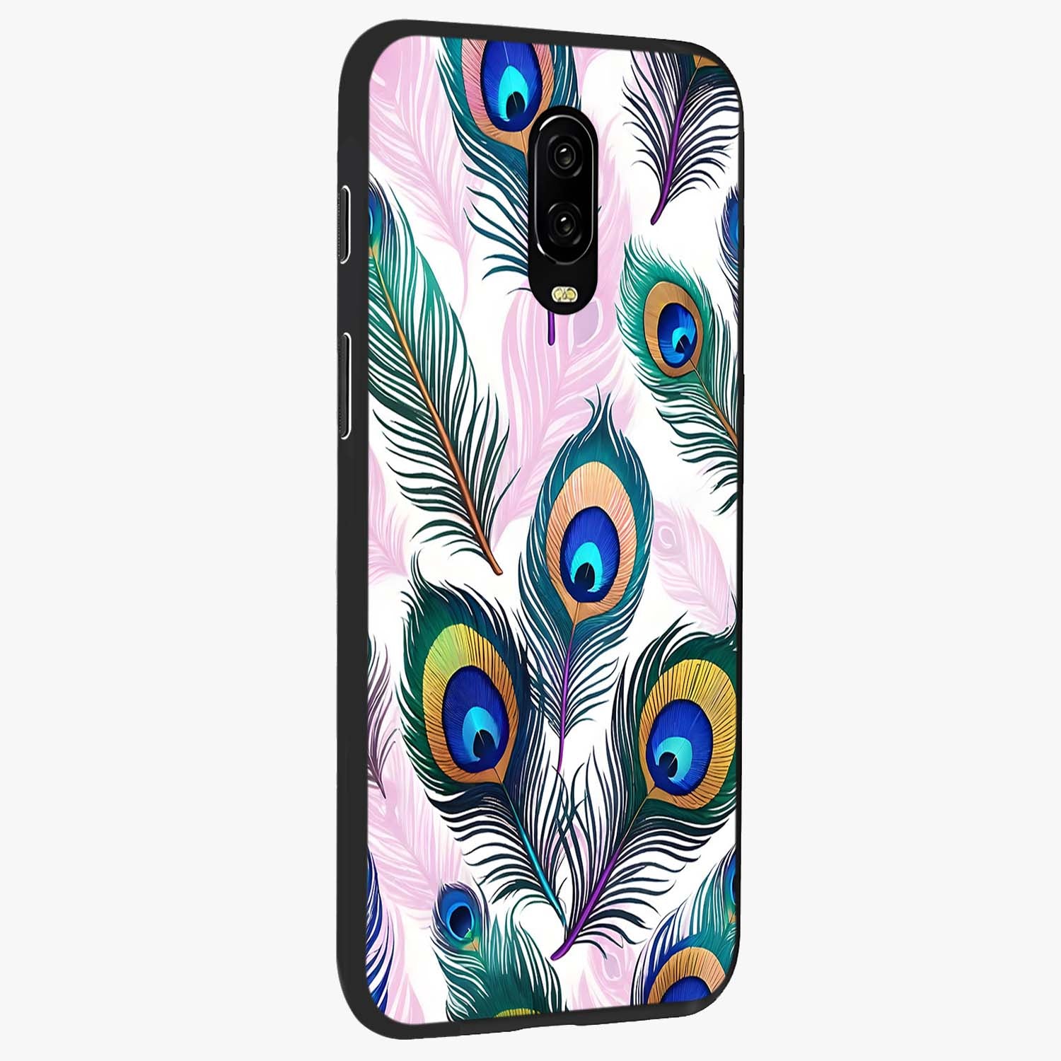 Royal Peacock Feathers Glass Case upright view showcasing elegant peacock feather artwork with decorative royal theme.
