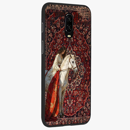 Royal Rider Tapestry Glass Case upright view showcasing detailed rider artwork with classic tapestry theme.