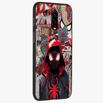 Spider Collage Street Glass Case upright view showcasing bold superhero artwork with urban street theme.