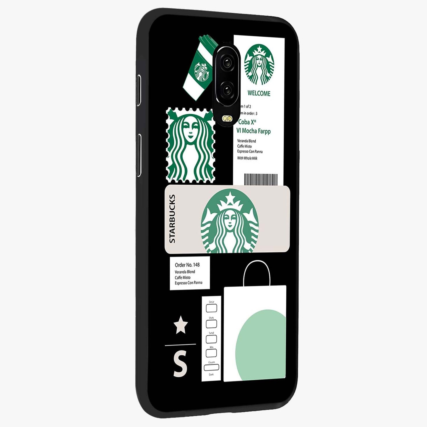 Starbucks Mocha Glass Case upright view showcasing trendy coffee inspired artwork with modern lifestyle theme.