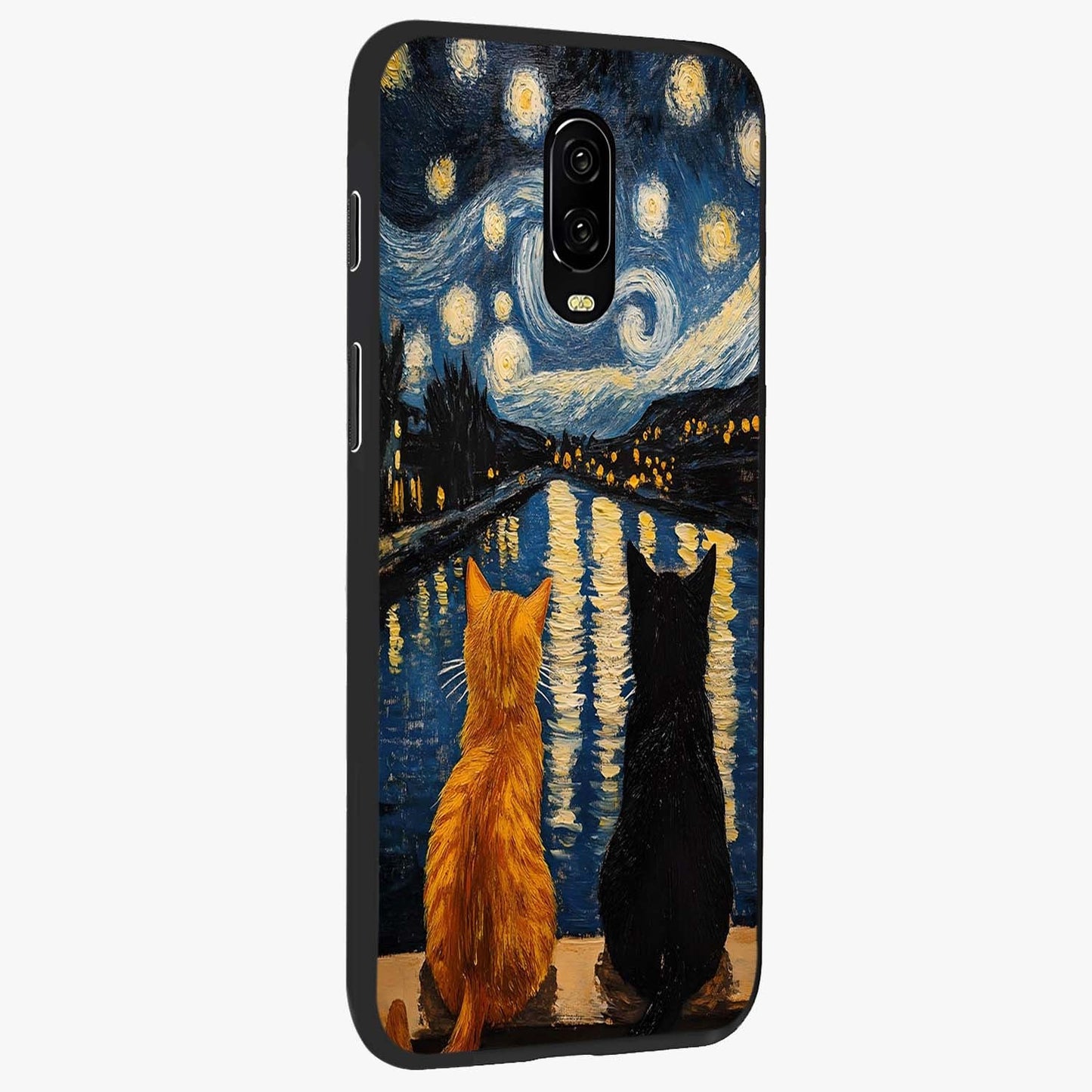 Starry River Cats Glass Case upright view showcasing adorable cat artwork with magical river and stars theme.