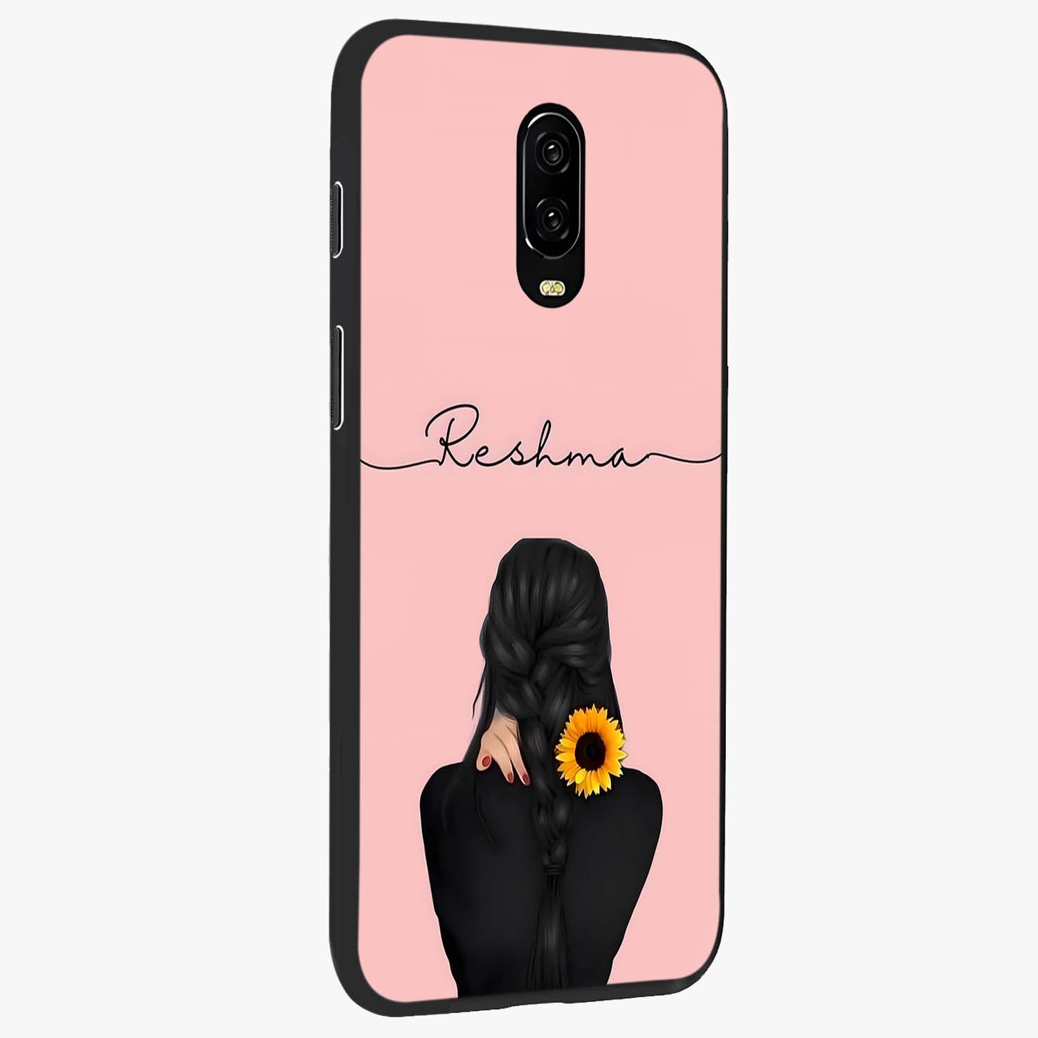 Sunflower Braid Beauty With Custom Name Glass Case upright view showcasing bright sunflower artwork with personalized floral aesthetic.