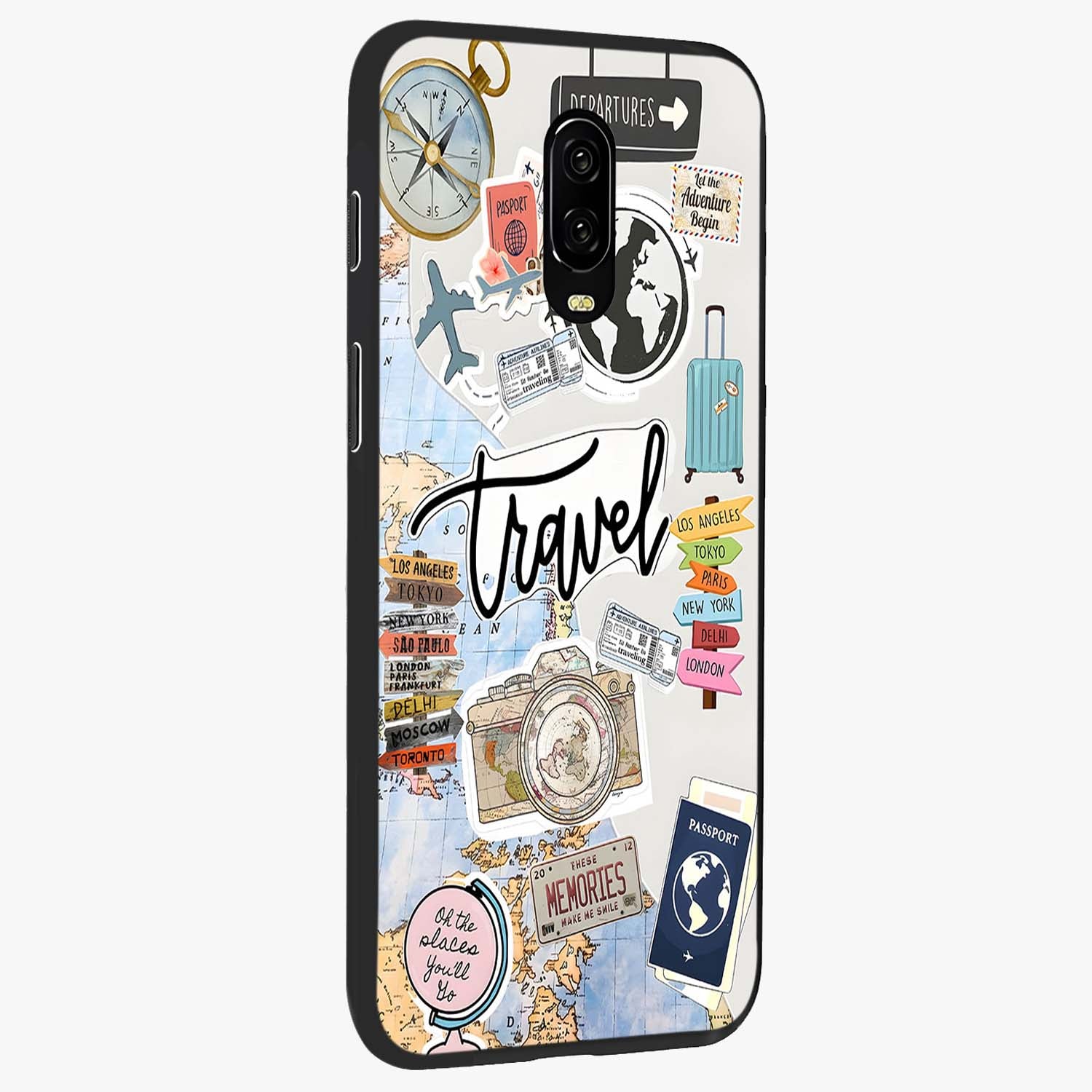 Wanderlust Journal Glass Case upright view showcasing wanderlust inspired artwork with creative exploration theme.