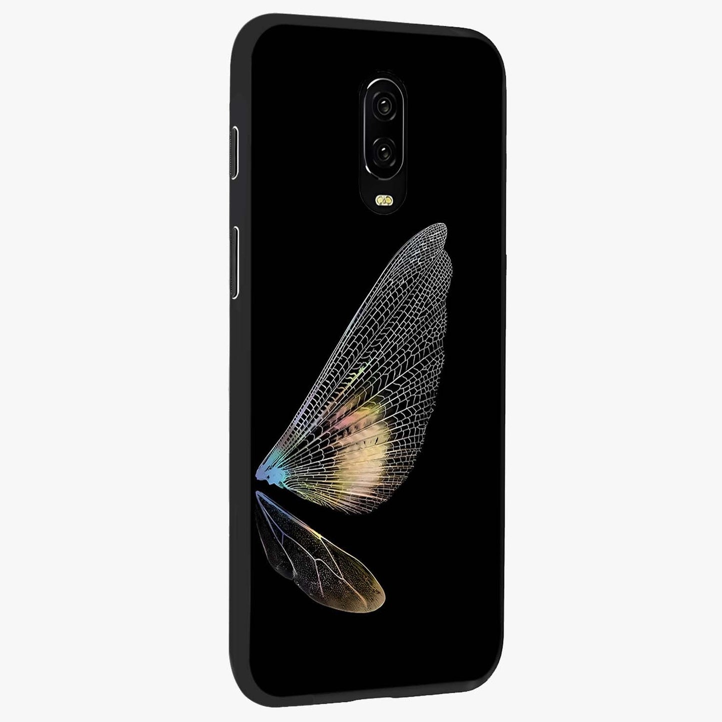 Whispers Of Wings Glass Case upright view showcasing elegant wing artwork with light airy theme.