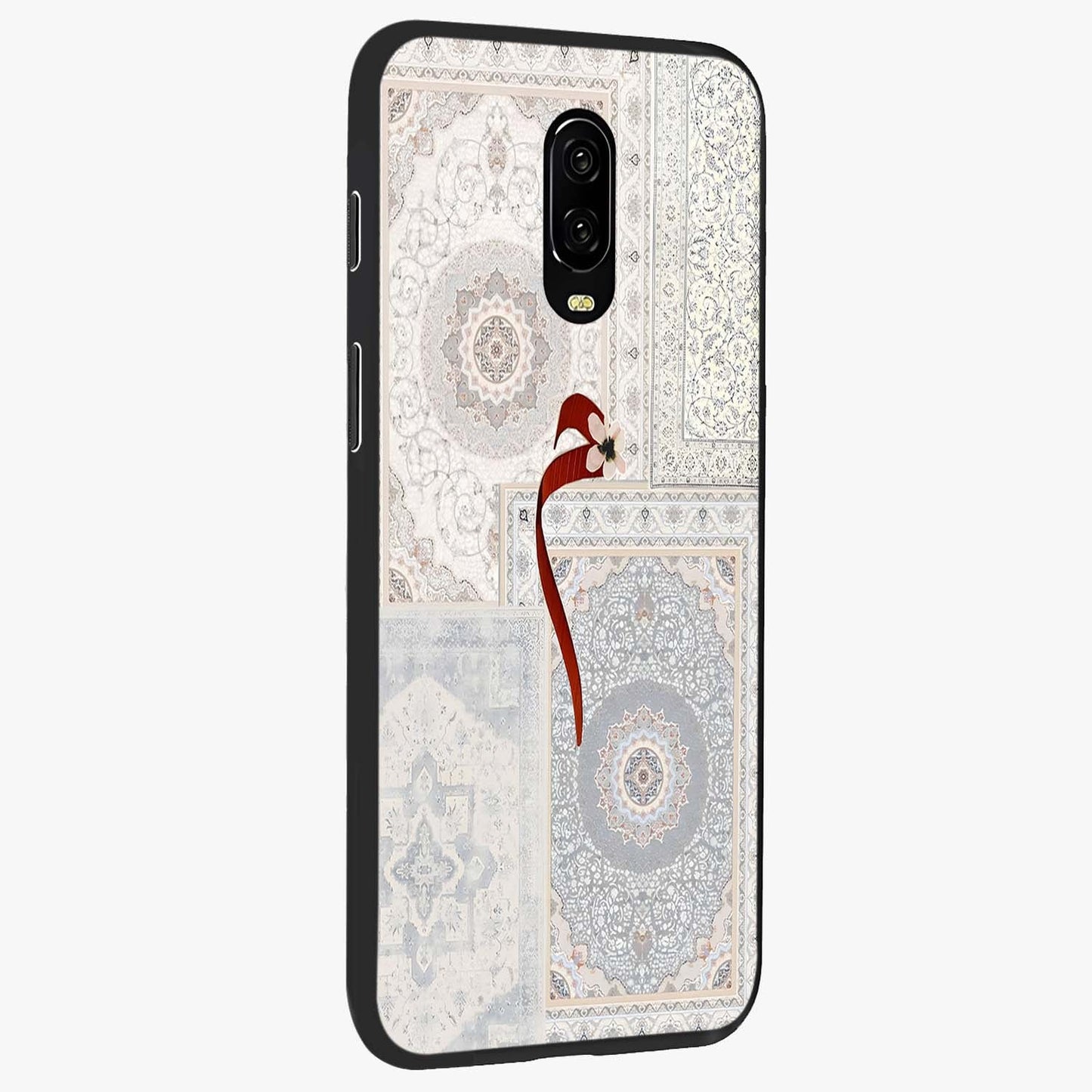 White Aesthetic Bow Glass Case upright view showcasing delicate ribbon bow artwork with cute minimalist theme.
