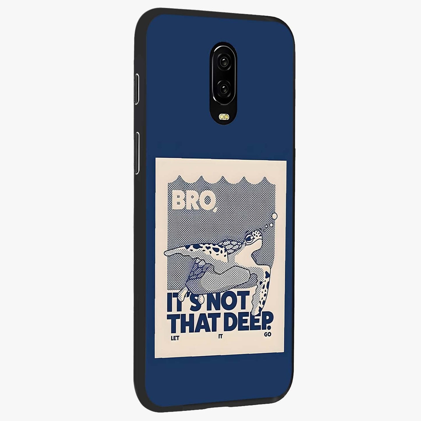 Worry Less Swim Glass Case upright view showcasing cheerful artistic artwork with carefree inspirational theme.