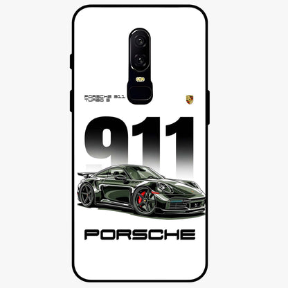 911 Turbo Dominance Glass Case showing clean flat back view with bold 911 sports car artwork and glossy glass finish.