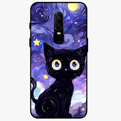 Abstract Cat Art Glass Case showing flat back view with artistic cat illustration and glossy glass finish.