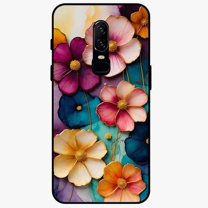 Artlyn Grace Flower Pattern Glass Case showing flat back view with elegant floral pattern artwork and glossy glass finish.