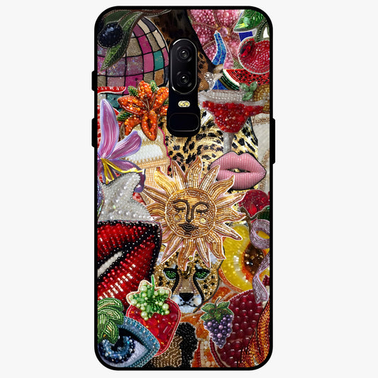 Beaded Fashion Jungle Glass Case showing flat back view with vibrant jungle inspired bead artwork and glossy glass finish.