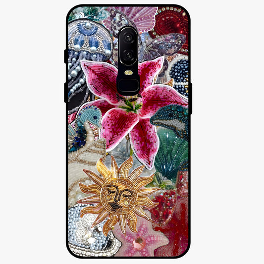 Beaded Garden Fantasy Glass Case showing flat back view with dreamy garden bead artwork and glossy glass finish.