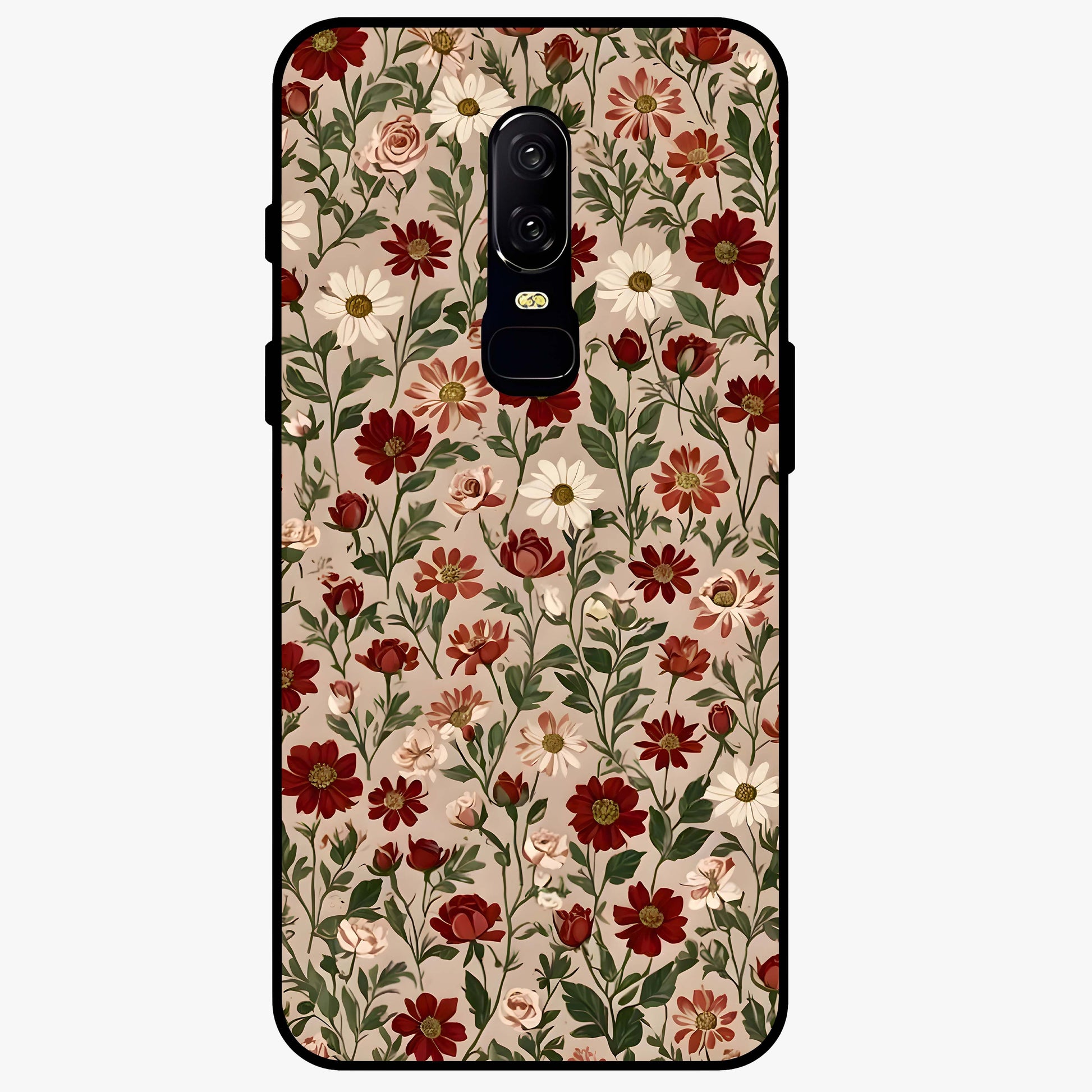 Biege Flower With Leaf Glass Case showing flat back view with soft beige floral artwork and glossy glass finish.