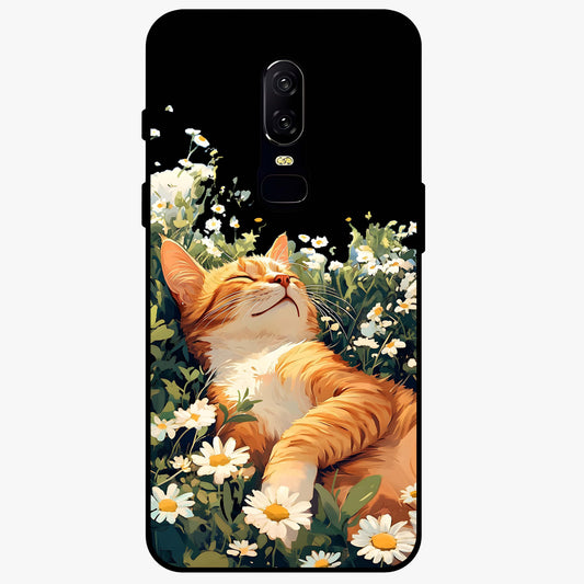 Blissful Bloom Cat Glass Case showing flat back view with cute cat and floral bloom artwork and glossy glass finish.