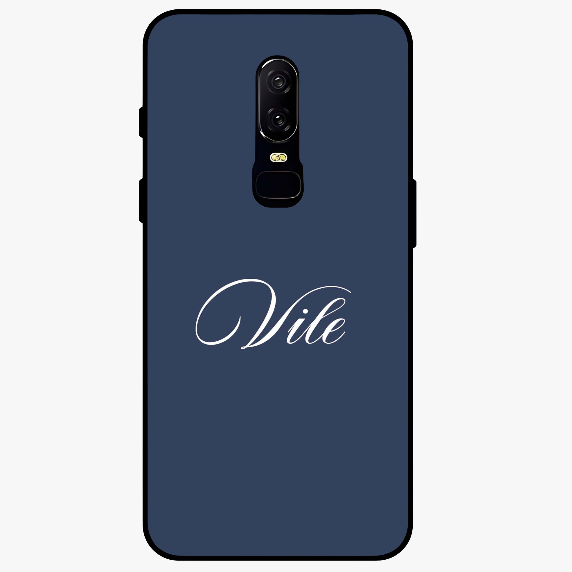 Blue Background Personalized Custom Name Glass Case showing flat back view with minimal blue background and custom name design.