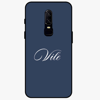 Blue Background Personalized Custom Name Glass Case showing flat back view with minimal blue background and custom name design.