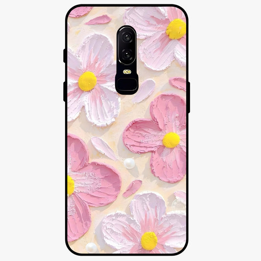 Blush Bloom Texture Glass Case showing flat back view with soft blush floral texture artwork and glossy glass finish.