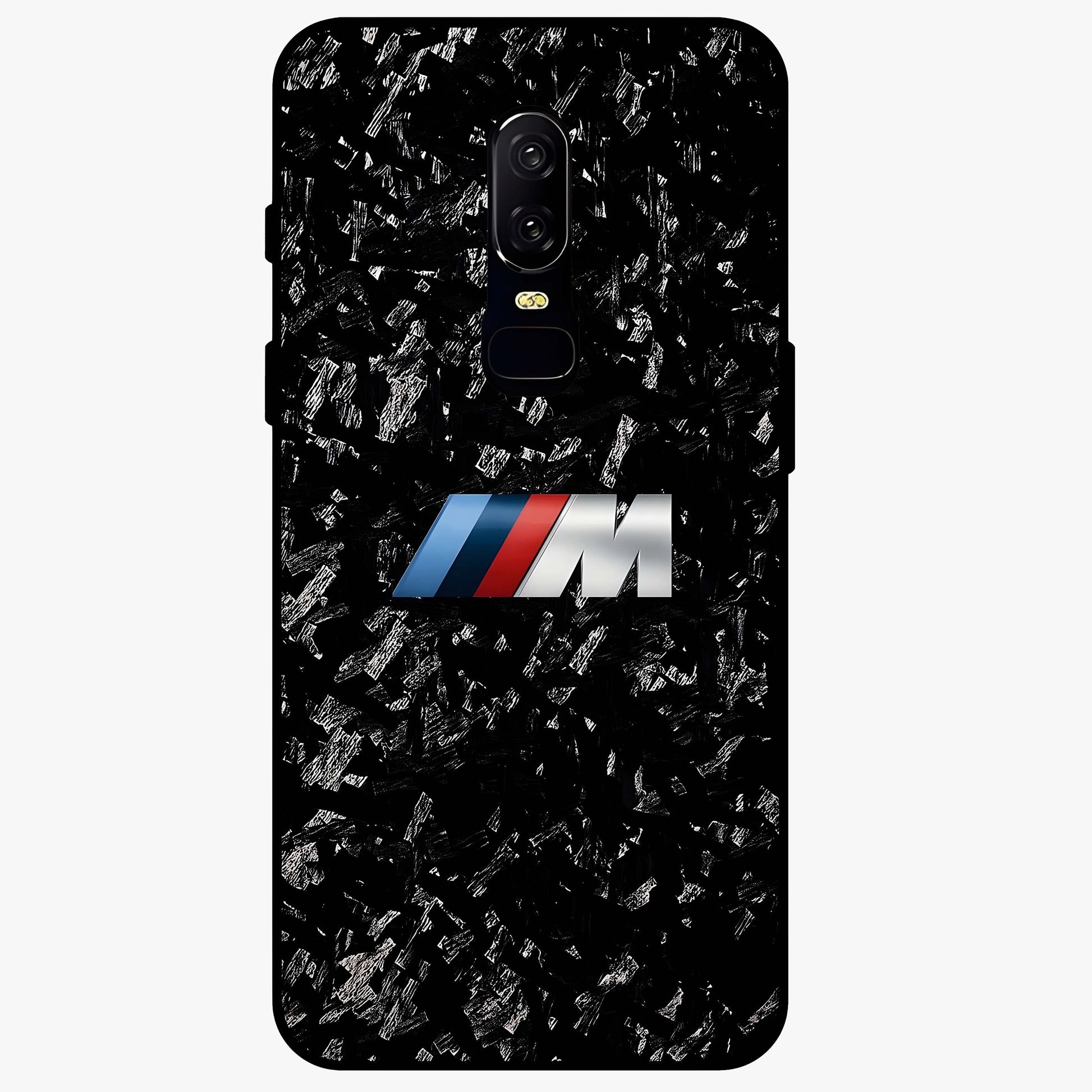 Carbon Speed Mark Glass Case showing flat back view with sporty carbon pattern artwork and glossy glass finish.