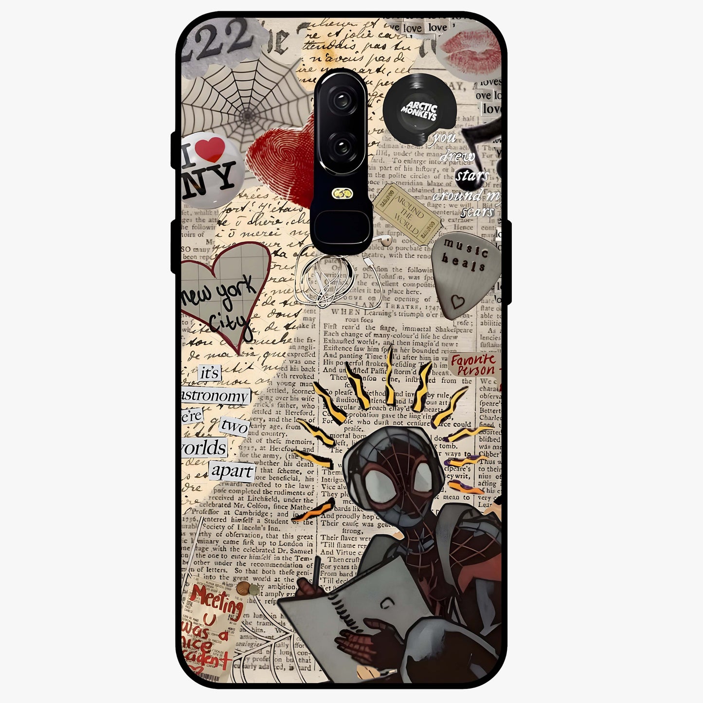 City Dream Sketch Glass Case showing flat back view with artistic city skyline sketch artwork and glossy glass finish.