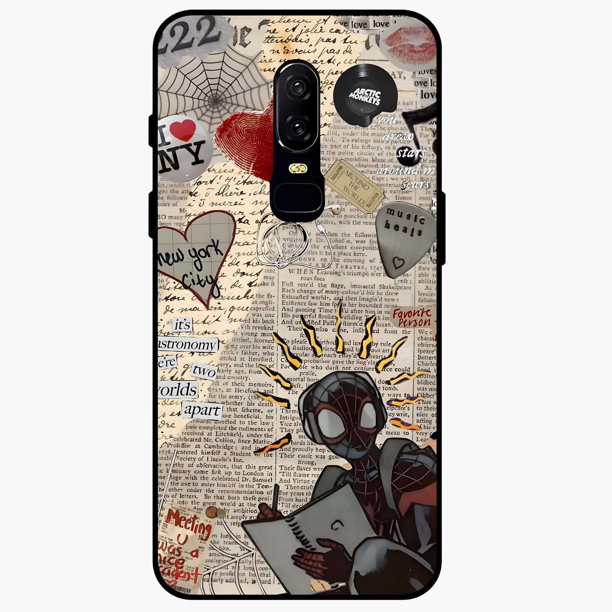 City Dream Sketch Glass Case showing flat back view with artistic city skyline sketch artwork and glossy glass finish.
