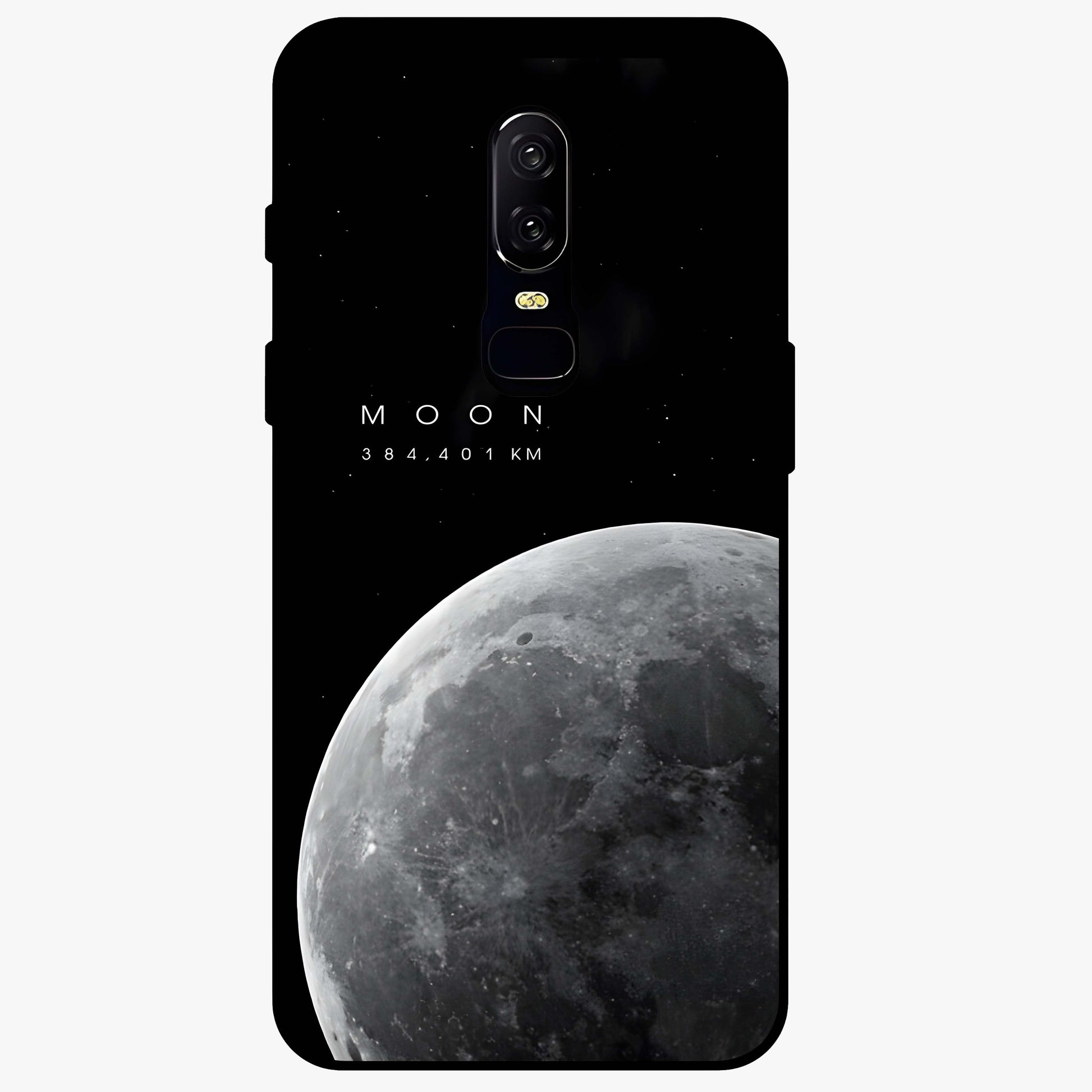 Cosmic Moon Glow Glass Case showing flat back view with glowing moon artwork and glossy glass finish.