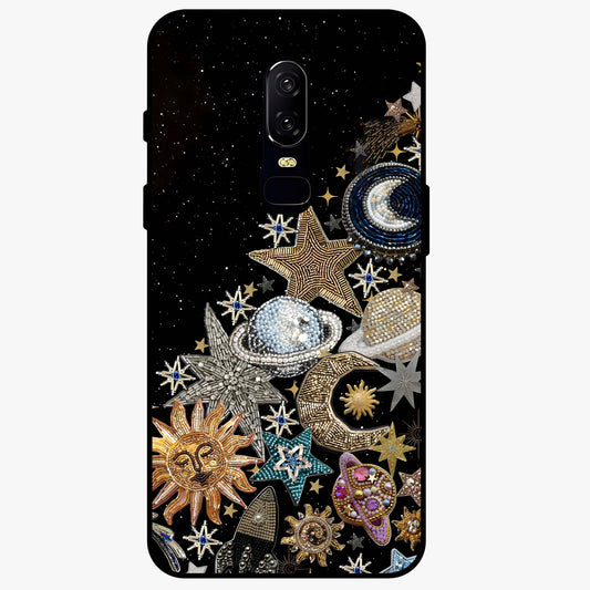 Cosmic Sparkle Dreams Glass Case showing flat back view with sparkling cosmic artwork and glossy glass finish.