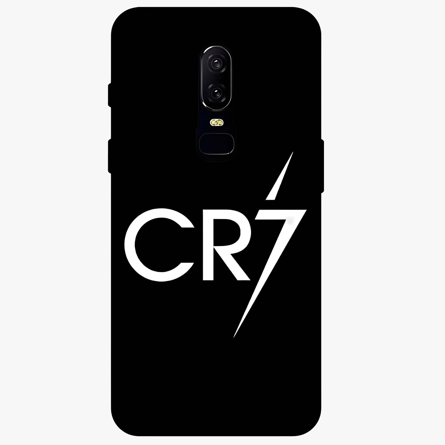 Cr7 Elite Strike Glass Case showing flat back view with dynamic football inspired artwork and glossy glass finish.