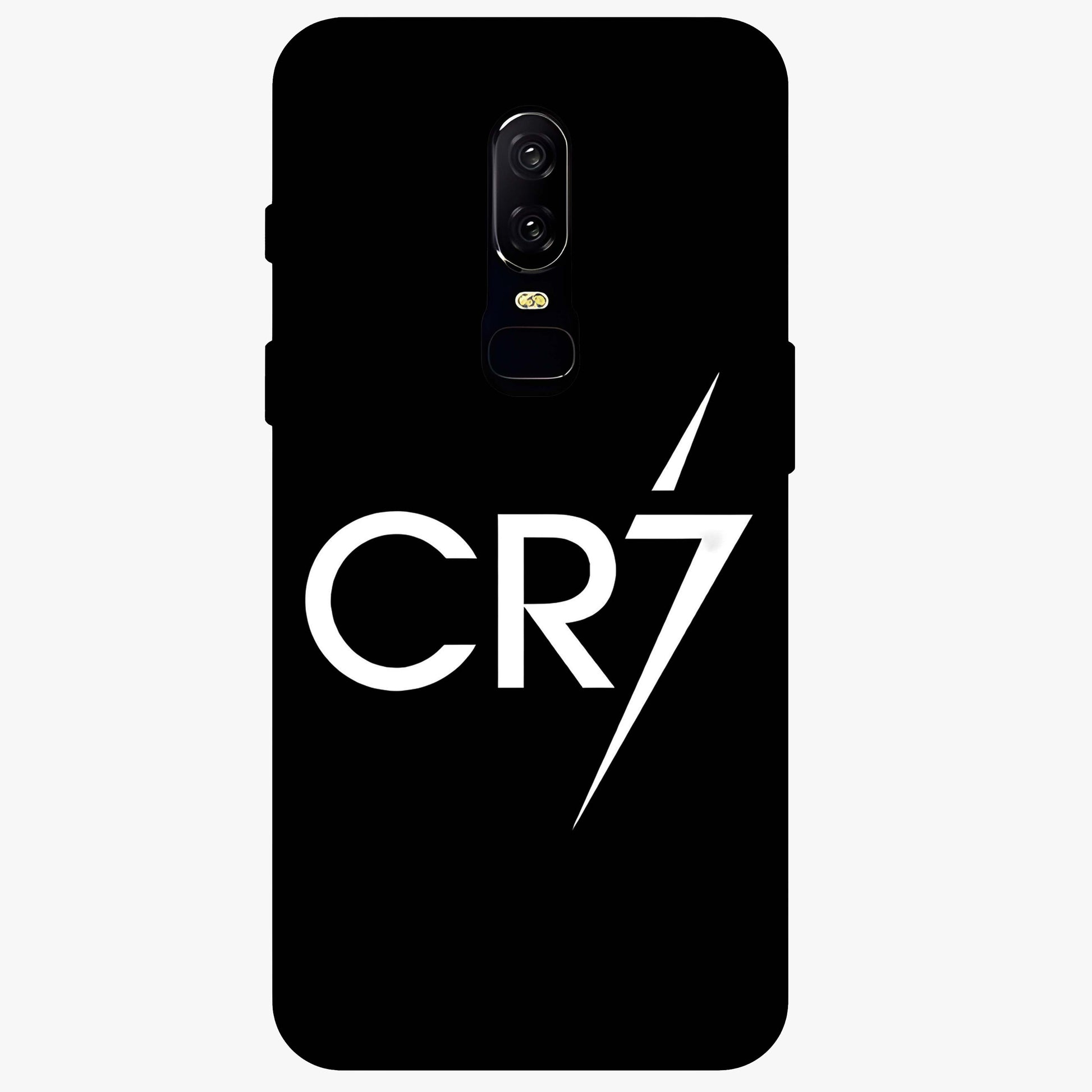 Cr7 Elite Strike Glass Case showing flat back view with dynamic football inspired artwork and glossy glass finish.