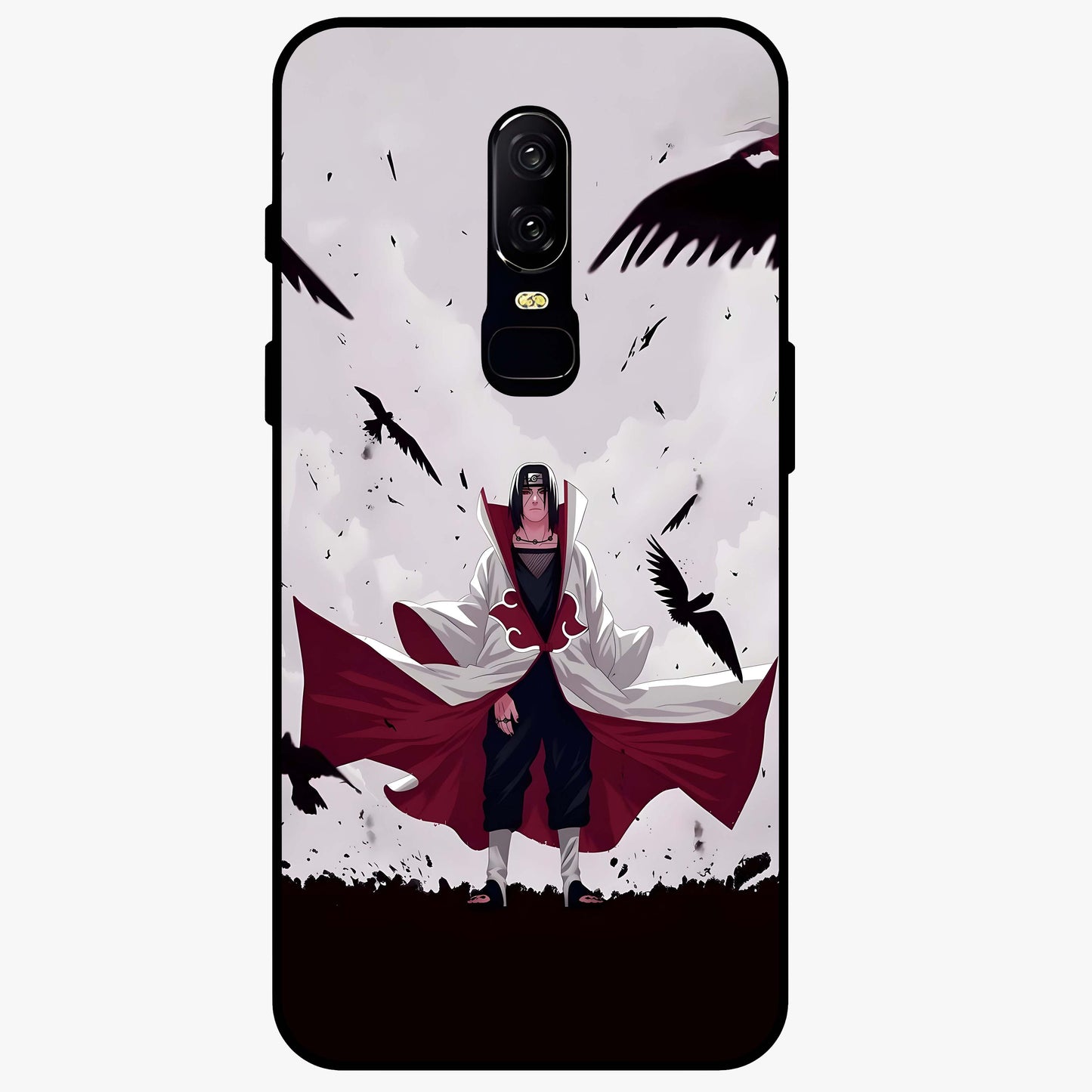 Crimson Crow Ascension Glass Case showing flat back view with mystical crow artwork and glossy glass finish.