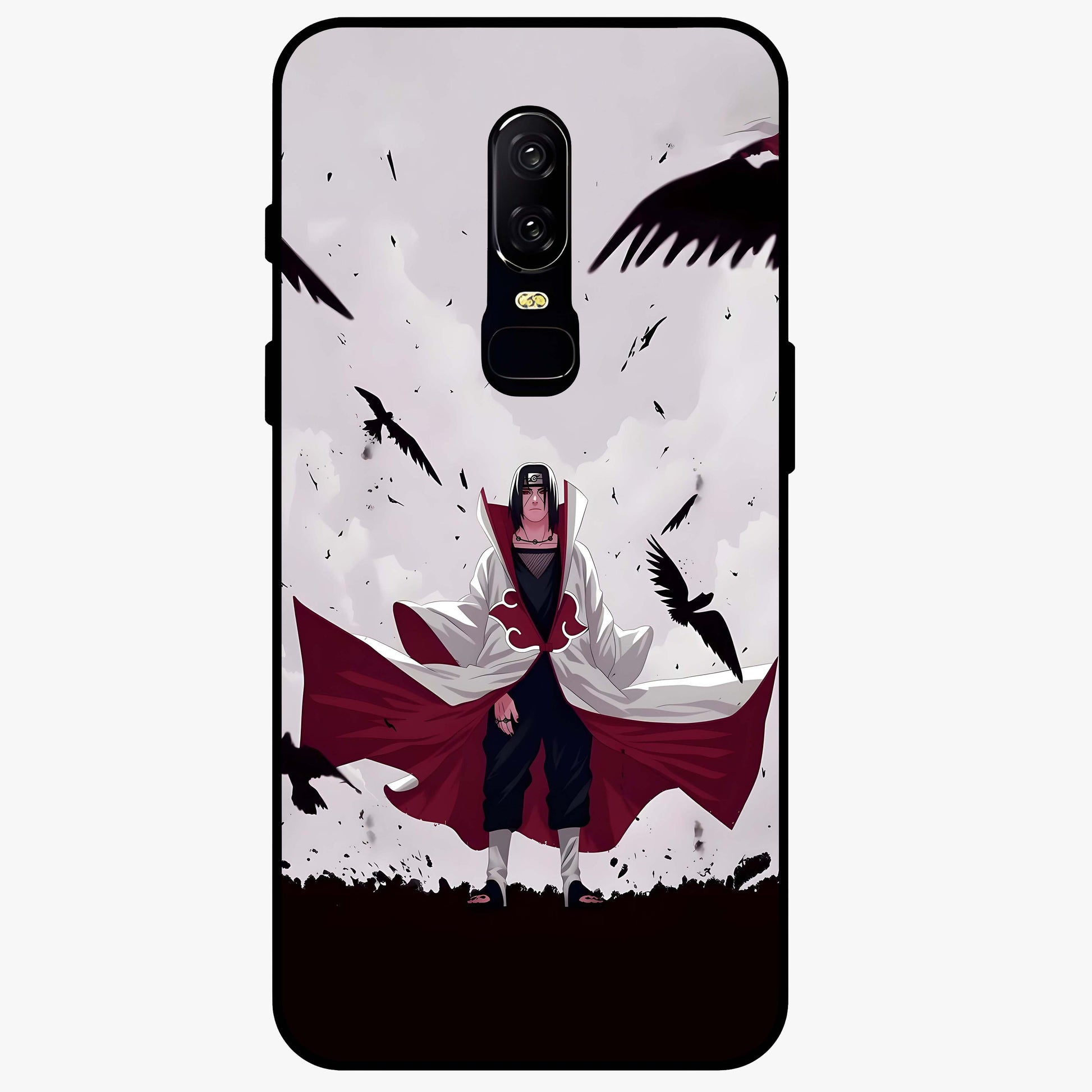 Crimson Crow Ascension Glass Case showing flat back view with mystical crow artwork and glossy glass finish.