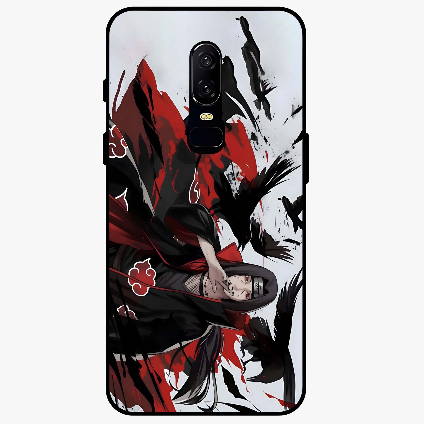 Crimson Crow Illusion Glass Case showing flat back view with artistic crow illusion artwork and glossy glass finish.