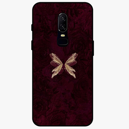 Crimson Fade Butterfly Glass Case showing flat back view with fading butterfly artwork and glossy glass finish.