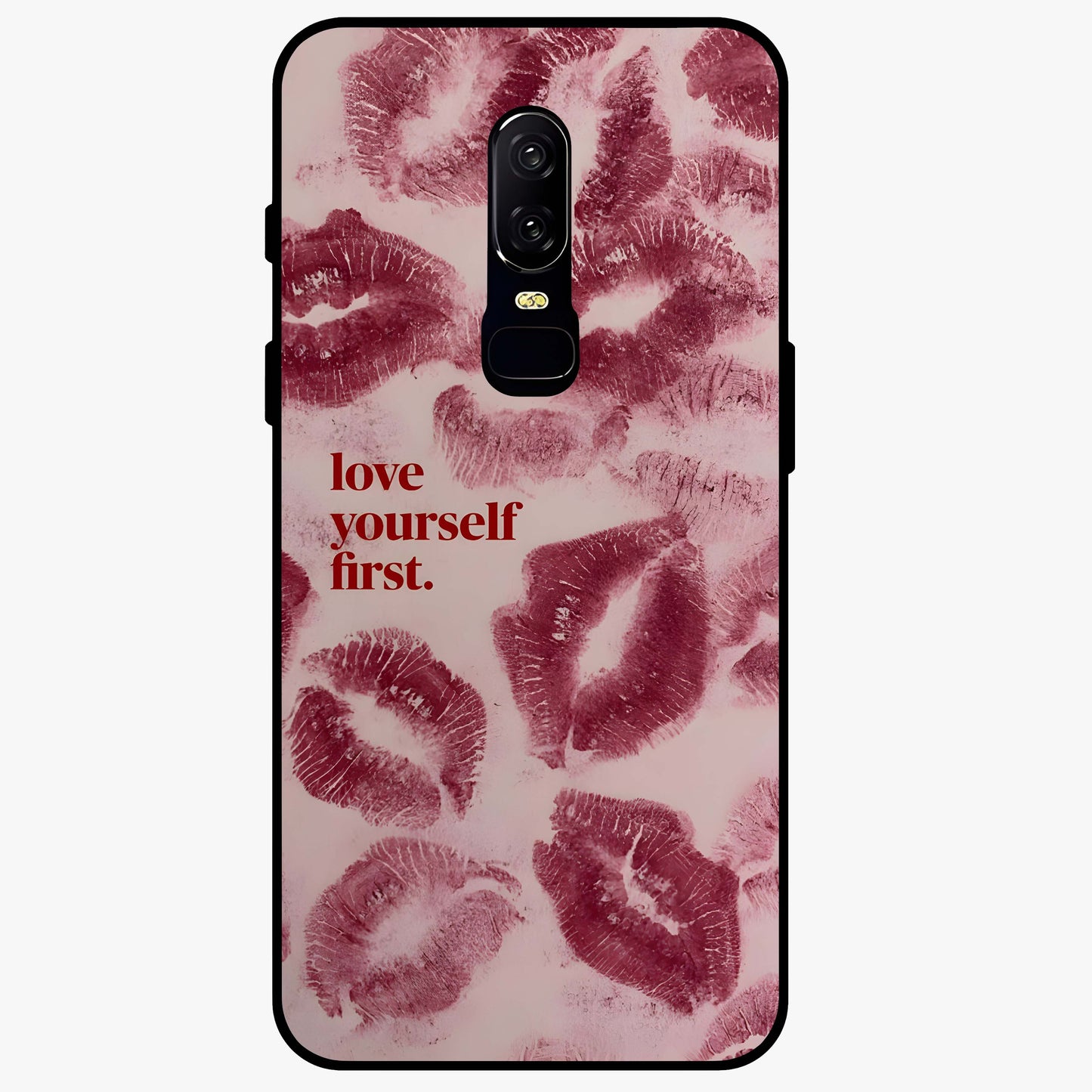 Crimson Kiss Love Glass Case showing flat back view with romantic crimson themed artwork and glossy glass finish.