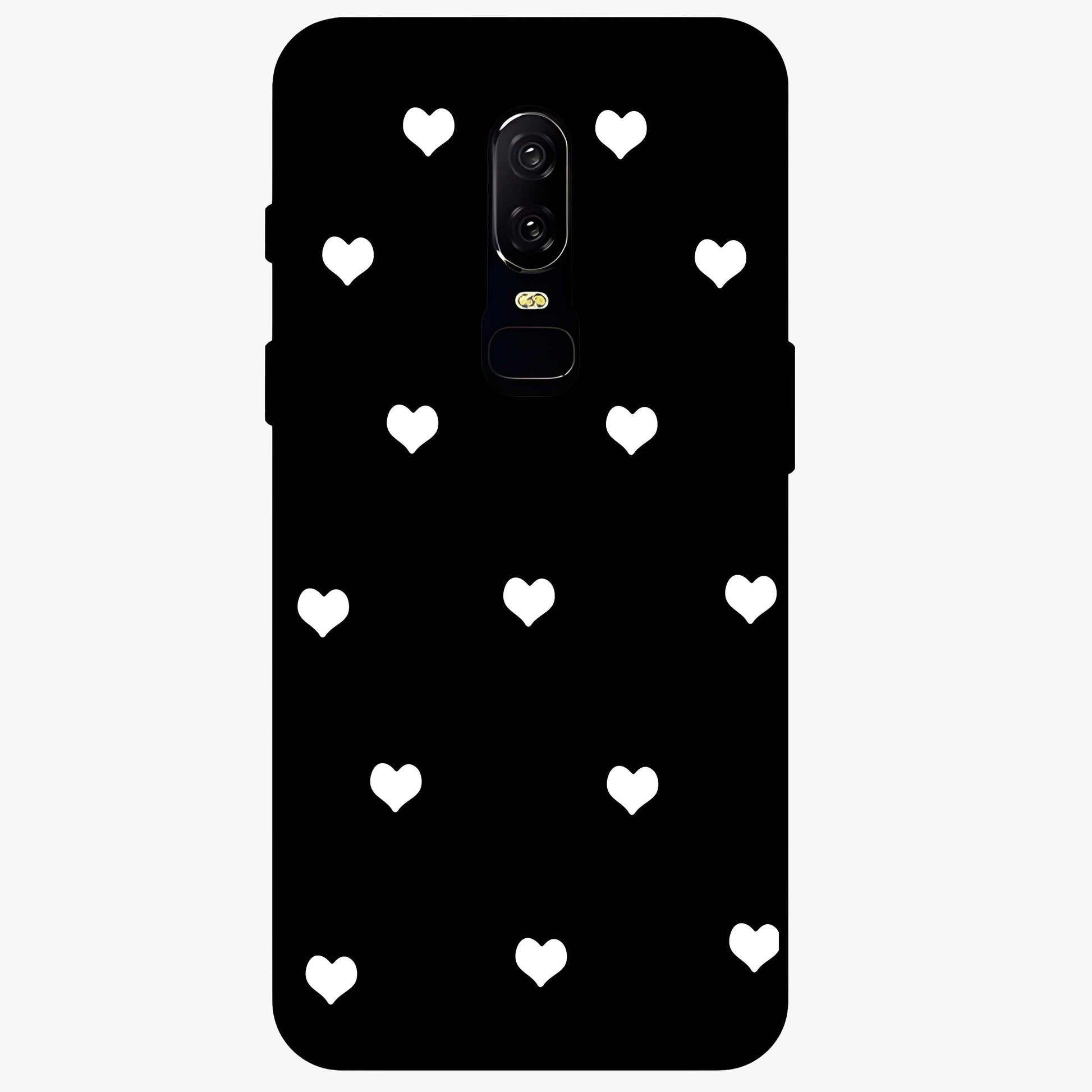 Cute And Simple White Hearts Glass Case showing flat back view with minimal white heart pattern and glossy glass finish.