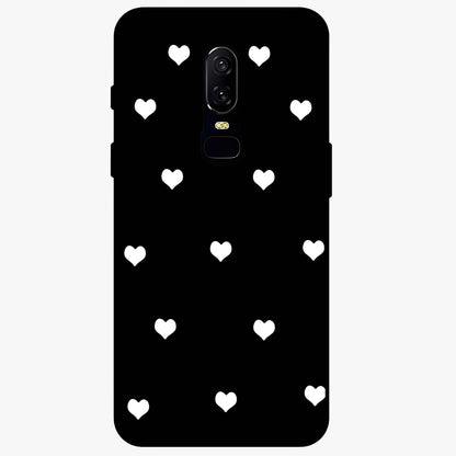 Cute And Simple White Hearts Glass Case showing flat back view with minimal white heart pattern and glossy glass finish.
