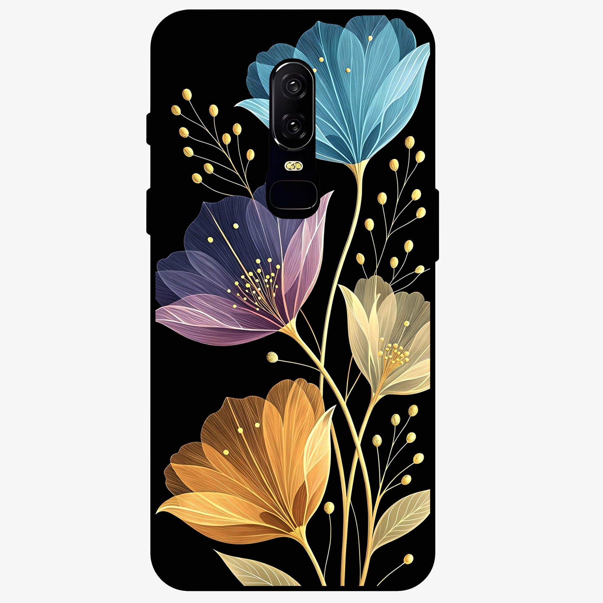 Delicate Multicolor Flowers Glass Case showing flat back view with vibrant floral artwork and glossy glass finish.