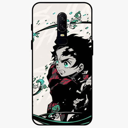 Demon Slayer Glass Case showing flat back view with bold anime inspired artwork and glossy glass finish.