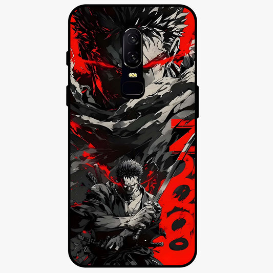Demon Sword Resolve Glass Case showing flat back view with fierce sword warrior artwork and glossy glass finish.
