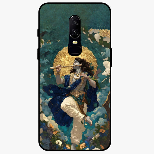 Divine Krishna Art Glass Case showing flat back view with Lord Krishna artwork and glossy glass finish.