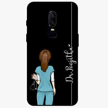Doctor Pattern Custom Name Glass Case showing flat back view with medical themed pattern and personalized name design.