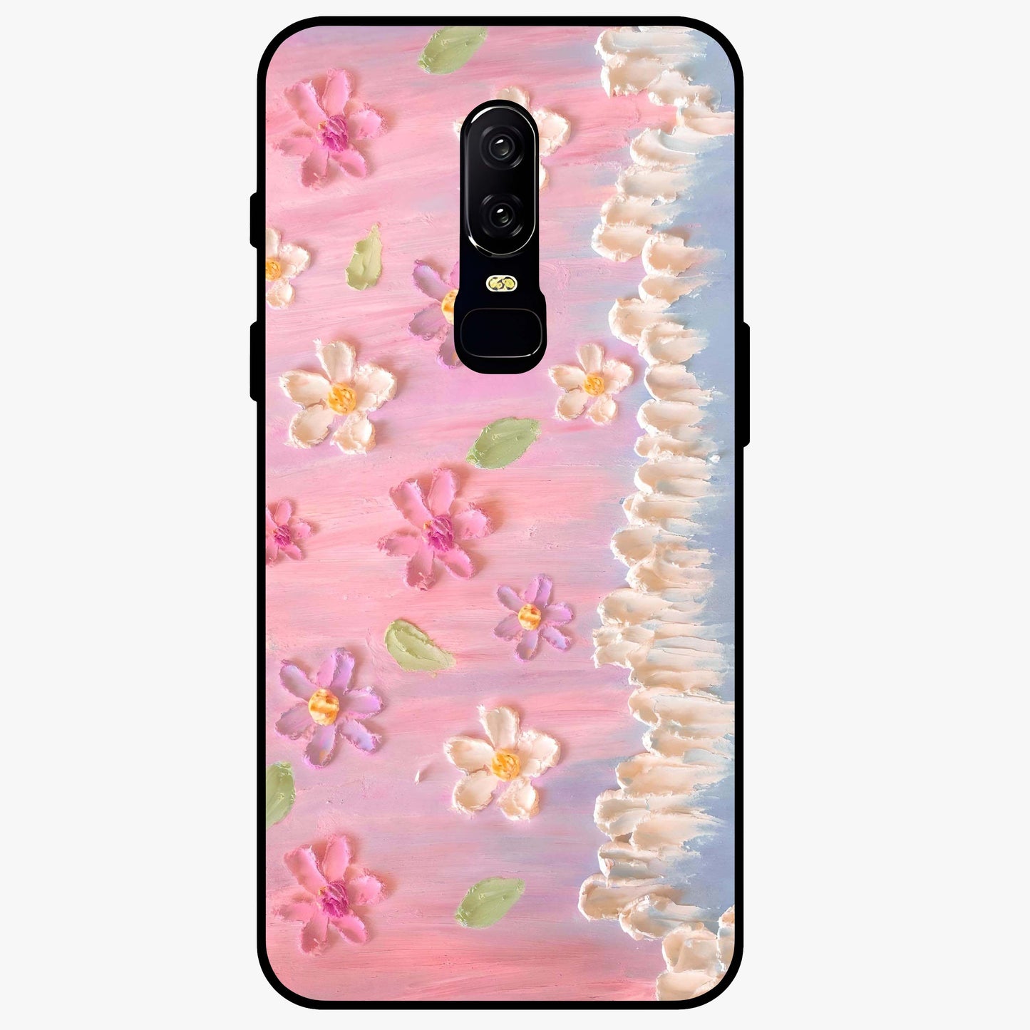Dreamy Painted Garden Glass Case showing flat back view with artistic painted floral garden artwork and glossy glass finish.