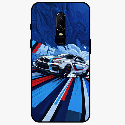 Drift Power Rush Glass Case showing flat back view with dynamic racing inspired artwork and glossy glass finish.