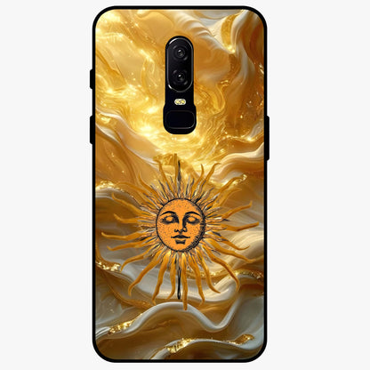Eternal Golden Glow Glass Case showing flat back view with radiant golden themed artwork and glossy glass finish.