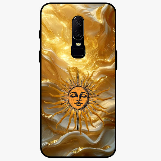 Eternal Golden Glow Glass Case showing flat back view with radiant golden themed artwork and glossy glass finish.