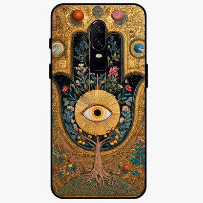 Ethereal Evil Eye Glass Case showing flat back view with mystical evil eye artwork and glossy glass finish.