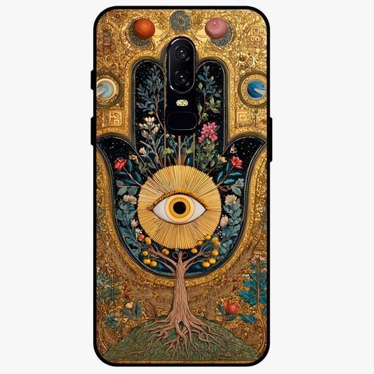 Ethereal Evil Eye Glass Case showing flat back view with mystical evil eye artwork and glossy glass finish.