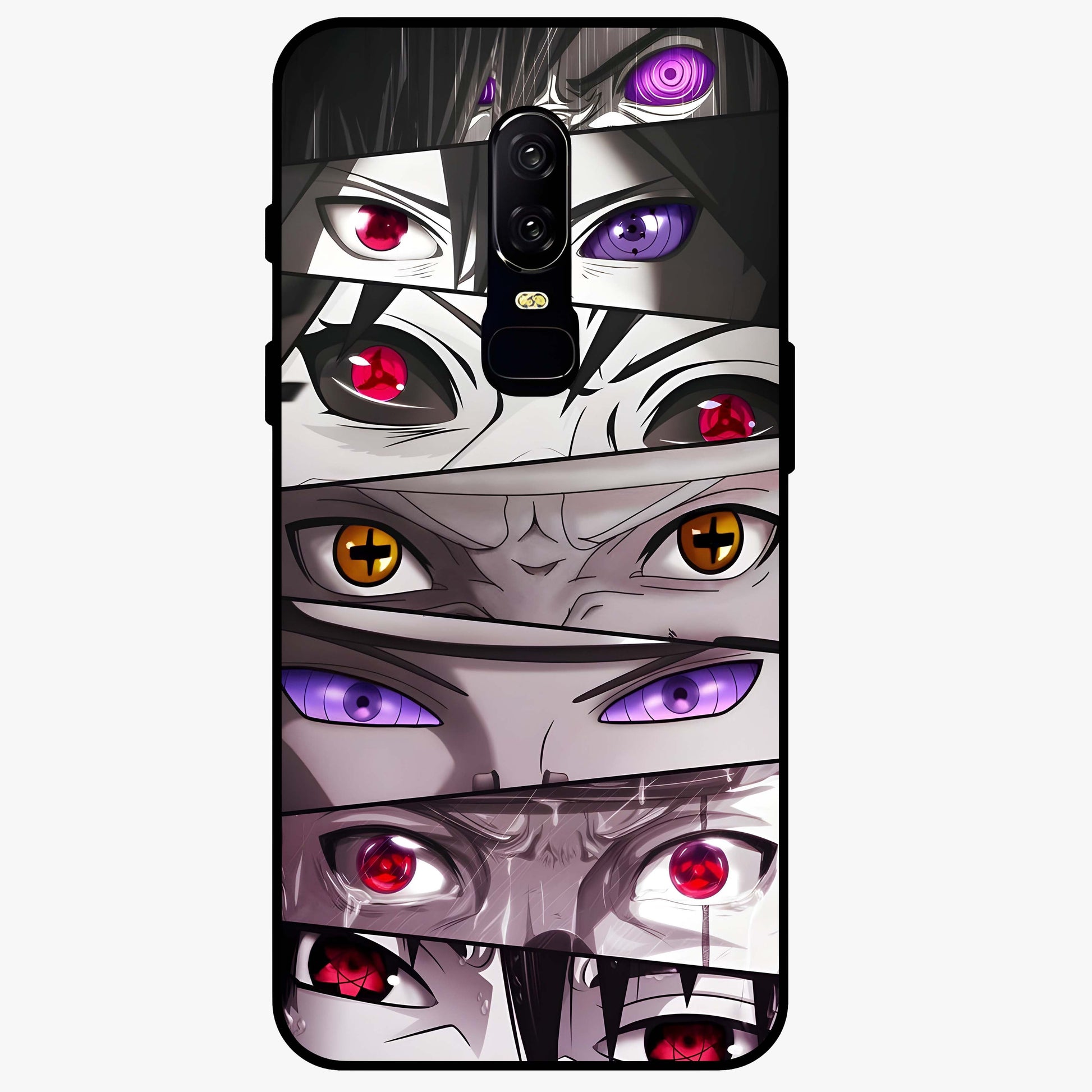 Eyes of Destiny Glass Case showing flat back view with striking eye themed artwork and glossy glass finish.