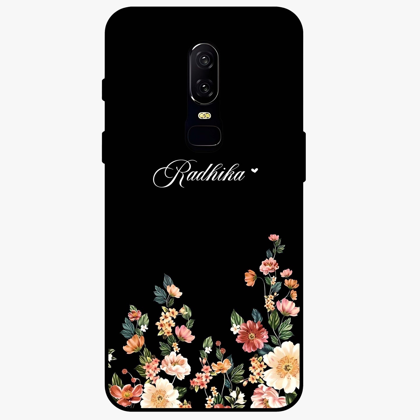 Floral Design With a Custom Personalized Name Glass Case showing flat back view with floral artwork and personalized name design.