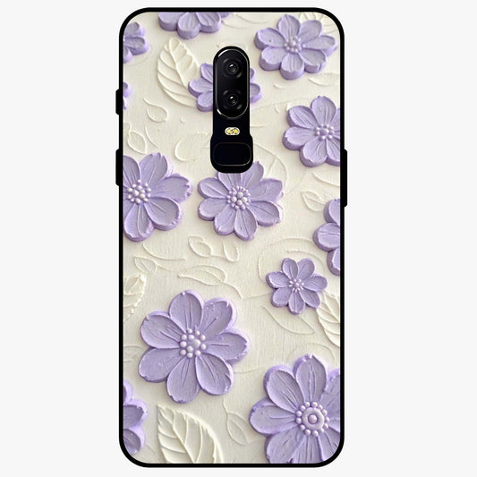 Floral Wall Art With Purple Flowers Glass Case showing flat back view with purple flower artwork and glossy glass finish.