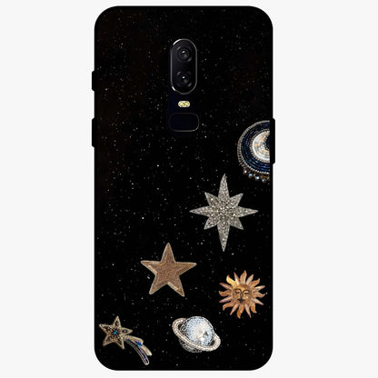 Galactic Charm Glow Glass Case showing flat back view with glowing celestial charm artwork and glossy glass finish.