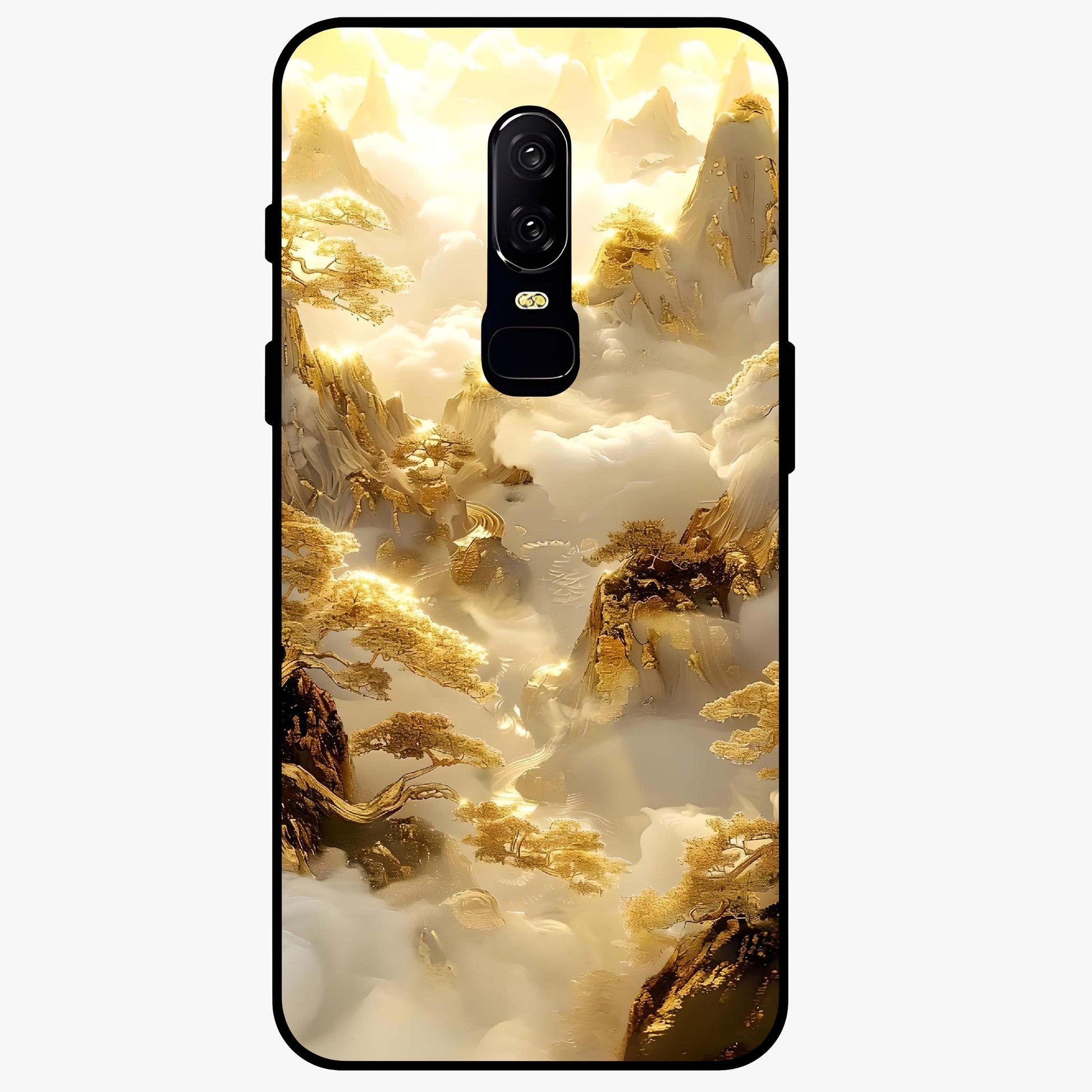 Gates Of Illumination Glass Case showing flat back view with mystical illuminated gate artwork and glossy glass finish.